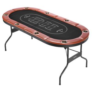 Table de poker pliable pour 8 joueurs, 72 pouces, avec rails rembourrés et porte-gobelets, table de jeu ovale portable pour la maison ou le casino - Product Image 1