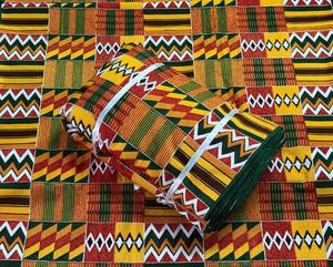 Tissu africain Kente écologique en polyester et coton, poids moyen, teint uni, tissé Ripstop pour robes de mariée, sacs, filles et garçons - Product Image 1
