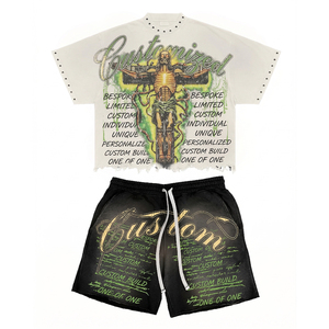 เสื้อยืดลายโครงกระดูกสไตล์วินเทจสำหรับผู้ชายสุดฮิตประจำฤดูร้อน ชุดเซ็ตเสื้อยืดและกางเกงขาสั้นทรงโอเวอร์ไซส์ แต่งดีเทลขาดๆ แบบวินเทจ พร้อมเสื้อยืดปักหมุด ลุคสตรีทแวร์ - Product Image 3