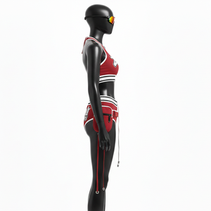 Women <b>Bikini</b> Set Polyester Spandex Stretch Red <b>White</b> Panel Sport Top High Waist Pocket Bottom Custom Logo women for <b>Bikini</b> Set - Product Image 3