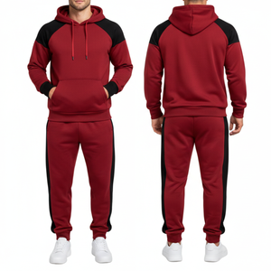 Conjunto Deportivo Rojo y Negro para Hombre, Sudadera con Mangas Raglán y Puños en Contraste, Pantalón a Juego, Conjunto de Dos Piezas - Product Image 3