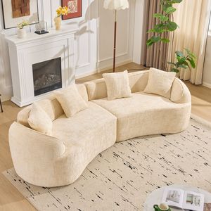 Sofá Curvo Beige Comprimido, Estilo Nórdico Creativo, Suave y Cómodo para Múltiples Escenarios de Sala de Estar - Product Image 3