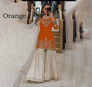 Traje Sharara Tradicional Bordado de 3 Piezas, Conjunto Salwar Kameez Indio para Mujer, Ropa Étnica para Fiestas de Invierno y Verano, Reversible - Product Image 1