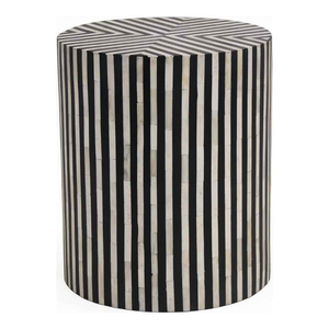 Branded Quality Handmade Black and <b>White</b> Striped Hexagon Bone Inlay <b>Bedside</b> Table Made of Wood for Decoration From India. - Product Image 1