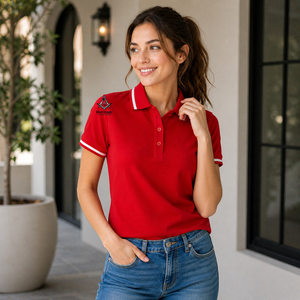 Heritage Masonic Regalia Red <b>White</b> Delta Sigma Sorors Embroidery Ladies Greek Letters Custom Logo Women <b>Polo</b> Shirt - Product Image 3