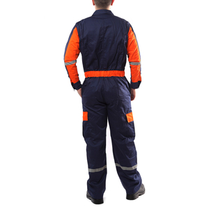 <b>Men's</b> High Visibility <b>Work</b> Coverall Cotton Long Sleeve Safety <b>Overalls</b> with Reflective Stripes and Orange Accents - Product Image 3