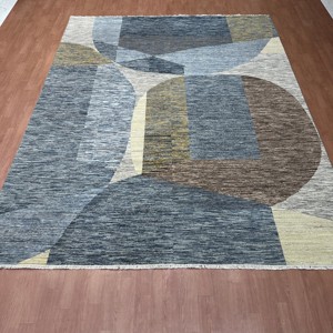 8x10 Ft Hand Knotted Wool & Silk Modern Slate Blue Grey And <b>Ivory</b> Handmade Carpet - Product Image 2