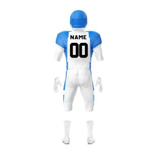 Men's American Football Jersey Set 50 White Blue Striped Sublimated Moisture Wicking Fitted Short Sleeve Uniform with Pants - Product Image 4