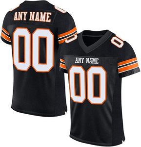 Camiseta de Fútbol Americano Personalizada para Hombre, Negra y Naranja, Cuello en V, Manga Corta, Transpirable, de Malla de Poliéster, con Nombre y Número a Elección - Product Image 1