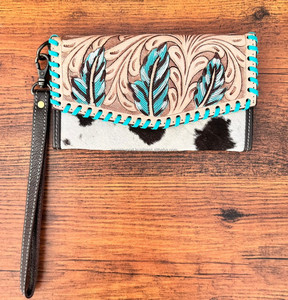 Gran oferta, cartera tallada a mano, Cartera de mano, elegante Cartera de piel de vaca de Color turquesa, carteras de cuero occidental multiusos - Product Image 2