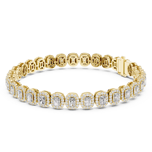 Pulsera de tenis de lujo con halo de diamantes cultivados en laboratorio de corte radiante en oro amarillo de 10K - Product Image 1