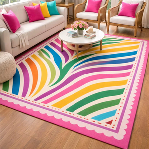 Modern Abstract <b>Rainbow</b> Wave <b>Rug</b> Wool/Silk Soft Plush Non-Slip Pet Friendly Luxury Designer Living Room Area <b>Rug</b> 1 Piece - Product Image 1