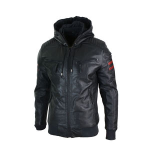 Chaqueta de motorista de piel de vaca con cuello levantado para hombre más vendida de cuero genuino en estilo informal negro para invierno - Product Image 5