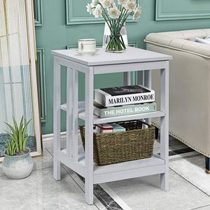 Set of 2 Multifunctional 3-Tier <b>Console</b> Tables Nightstand & Sofa Side Table with Reinforced Bars for Stability - Product Image 3