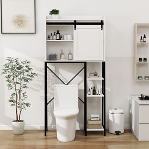 Mobiletto contenitore regolabile da posizionare sopra il WC con porta scorrevole, scaffali per bagno e ripiano laterale W - Product Image 2