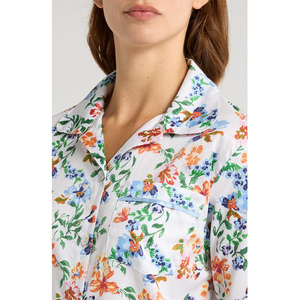 Ensemble de pyjama en coton imprimé floral pour femmes, manches trois quarts, col rabattu, pantalon mi-mollet, coupe régulière, ensemble décontracté pour le printemps - Product Image 6