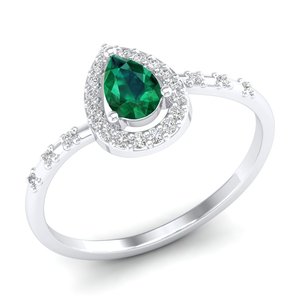 Bague Halo en Or Massif 14K avec Moissanite VVS pour Femme, Coupe Poire, 0,5 Carat, Pierre Précieuse Émeraude – Prix d'Usine REYES en Gros - Product Image 2