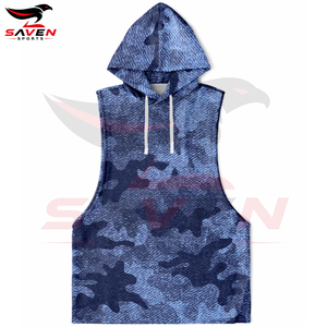 Easy To Wash Breathable Adult Wear Made In Pakistan Fitness <b>Men</b> Wear Blue Color <b>Hoodies</b> Wholesale Rate <b>Sleeveless</b> Hoodie - Product Image 6