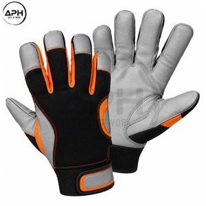 Gants d'assemblage en cuir gris, avec logo personnalisé, sangle réglable, OEM ODM, marque privée, vente en gros, fabricant, noir, orange - Product Image 2