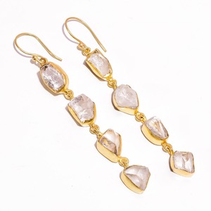 Raw Natural Green Kyanite Gemstone Long Earrings drop Gold plated - Product Image 3