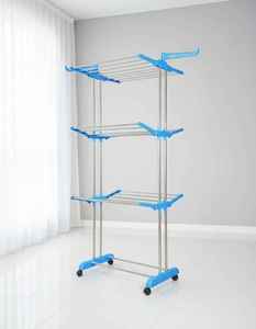 <b>Rolling</b> Laundry Drying <b>Rack</b> Stainless Steel Clothes Airer Stand With Wheels Foldable Garment Hanger For Home Use Residential - Product Image 1
