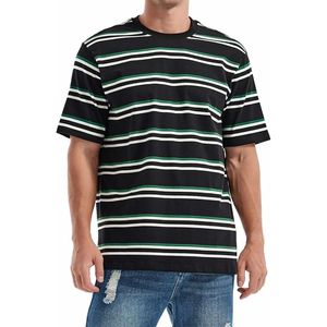 Custom <b>Black</b> White Stripe <b>Tee</b> Snug Sleeve Dense Knit Fine Combed Cotton Casual Relaxed Fit Classic Crewneck T <b>Shirts</b> - Product Image 1