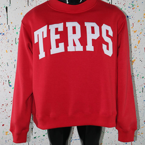 Terps Red <b>Mock</b> <b>Neck</b> Sweatshirt 100% Cotton White Applique Embroidery wide <b>neck</b> Sweatshirt Finer Threads - Product Image 1