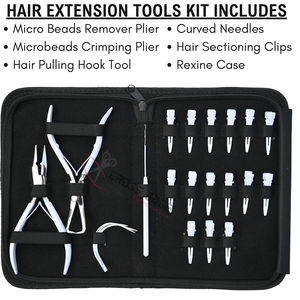 Kit de Herramientas para Extensiones de Cabello al por Mayor: Alicates de Crimpado con Microperlas Blancas, Herramienta de Extracción, Gancho de Tracción, Agujas de Coser Curvas, Clips de Estilizado - Product Image 2