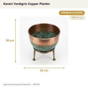 Maceta de Cobre Rústica Vintage Hecha a Mano de 24 cm con Pátina Verdigris para Decoración de Hogar y Hotel - Product Image 4