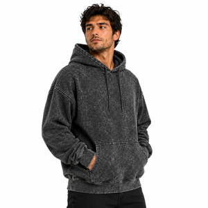 Sudadera con capucha para hombre, estilo vintage, con bolsillo canguro y cordón, lavado ácido, lisa, informal, desgastada, cálida, sin marca - Product Image 3