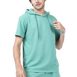 เสื้อยืดแขนสั้นมีฮู้ดสีเขียวมิ้นท์สำหรับผู้ชาย ทรงปกติ สีพื้น ใส่สบาย ระบายอากาศได้ดี เหมาะสำหรับใส่ในฤดูร้อน - Product Image 1