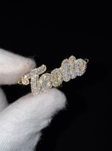 Fully Iced Out Lab Grown Diamond Custom Cursive Letter Name Necklace 14K <b>Solid</b> <b>Gold</b> Unique Luxury Charm <b>Pendant</b> Gift for Her Him - Product Image 5