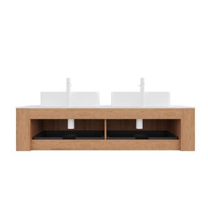 Mobile bagno sospeso DINA da 60 pollici con bordi curvi e armadietto a righe, 2 cassetti rettangolari bianchi - Product Image 4
