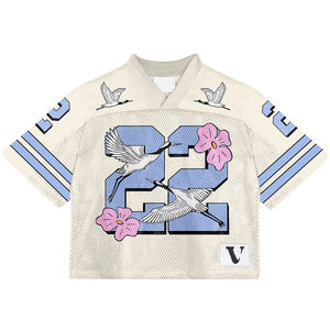 T-shirt en maille surdimensionné et court pour homme, style rétro américain, coupe carrée, streetwear vintage, maillot de sport de football - Product Image 3