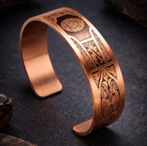Premium Pure Copper <b>Engraved</b> Vintage Carving Hexagram Symbol Cuff <b>Bangle</b> Adjustable Open Flat Wristband Solid Pure Metal - Product Image 5