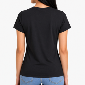Camiseta de Cuello Redondo de Algodón Ajustada Negra para Mujer Warpro con Logotipo, Informal, de Manga Corta, Tejido Jersey Transpirable, para Todas las Temporadas - Product Image 5
