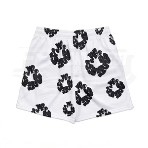 Shorts imprimés pour hommes, blanc et noir, motif en maille, taille à cordon de serrage, vêtements de sport décontractés - Product Image 2