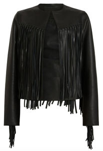 Servicio OEM Personalizado, Chaqueta Larga de Cuero con Flecos para Mujer, Estilo Occidental, Diseño Moderno al por Mayor, Tejido de Gamuza Transpirable - Product Image 2