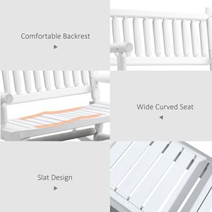 Silla mecedora de madera resistente para 2 personas con diseño de tronco y asientos curvos anchos - Blanca - Product Image 5