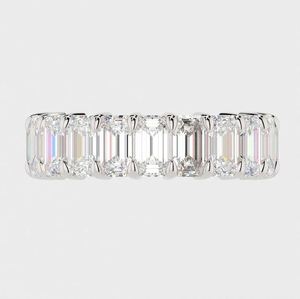 Anillo de Boda de Eternidad Completa con Moissanita de Corte Esmeralda, Plata de Ley 925 Bañada en Oro, Apilable, para Novia o Aniversario - Product Image 1