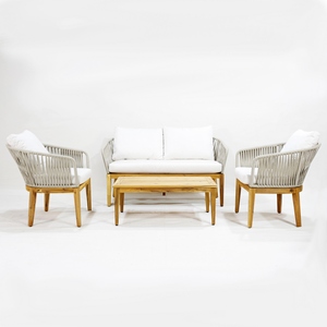Moderno y Cómodo Conjunto de Sofás de Aluminio para Exteriores con Reposabrazos de Madera, Asientos Individuales, Dobles y Triples, Muebles para Jardín y Parque - Product Image 6