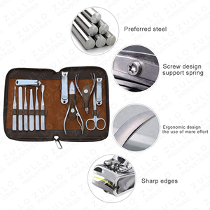 Luxury Nail Care Manicure <b>Pedicure</b> <b>Set</b> Stainless Steel Grooming Kit Brown Leather Travel Case Custom Logo OEM - Product Image 4