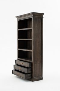 Classic <b>Solid</b> Teak <b>Wood</b> <b>Bookcase</b> with Three Drawers - Product Image 3