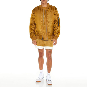 Chaqueta Bomber Dorada Satinada para Hombre, Cuello Alto, Cierre de Cremallera, Estilo Casual para Otoño, Corte Regular, Material de Poliéster - Product Image 5