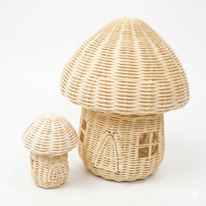 Sustainable woven rattan toy house for kids indoor play mushroom-shaped playhouses with lid - Product Image 3