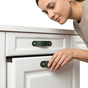Modern Leather & Metal Drawer Cabinet <b>Knobs</b> & Pull Handles <b>for</b> <b>Dresser</b> Wardrobe Kitchen Bedroom Bathroom Living Room Home Office - Product Image 2