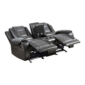 Moderno lusso doppio aliante reclinabile Loveseat Console centrale formale soggiorno mobili Premium in finta pelle tappezzeria - Product Image 3