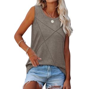 Débardeur gris sans manches pour femme, col rond, tricoté uni, décontracté et respirant - Product Image 2