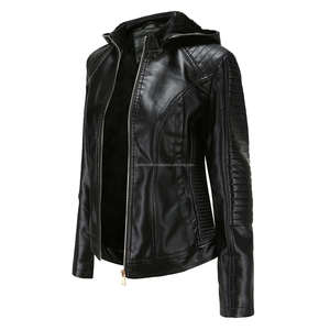 Élégant noir élégant à capuche Moto cuir polyvalent vestes pour femmes avec doublure Sherpa fermeture à glissière confort Durable - Product Image 3