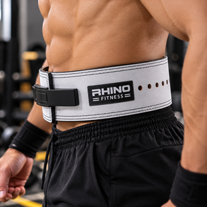 RHINO FITNESS <b>White</b> Leather Adjustable <b>Wrap</b>-around Lumbar Support Weightlifting Belt for Men-All Seasons - Product Image 1